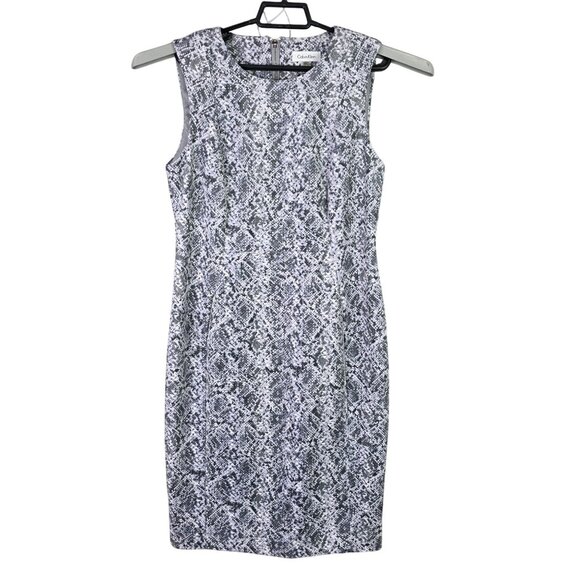 Womens Calvin Klein Gray & White Snakeskin Print Sleeveless Sheath Dress 10 - Picture 1 of 9